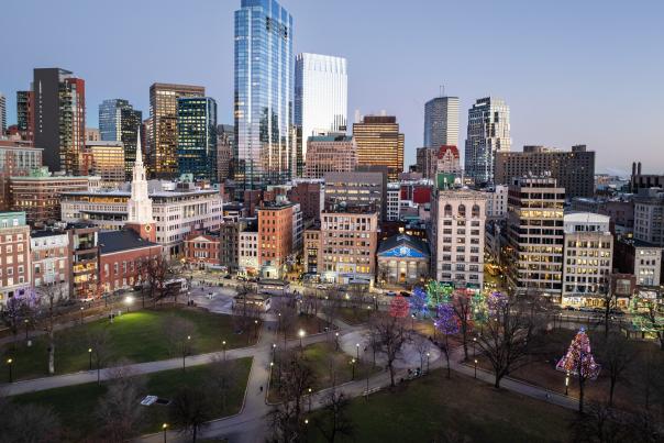Aerial Skyline Winter Lights