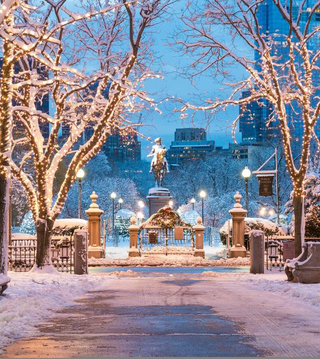 Snowy walk on Commonwealth Avenue heading to the Public Garden