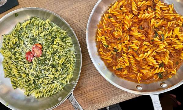 Two Italian dishes being served at Trattoria II Panino