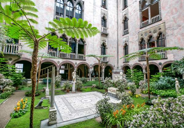 Isabella Gardner Museum interior garden with sculpture and architectural elements