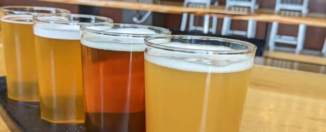 Flight of beers at Harpoon Brewery