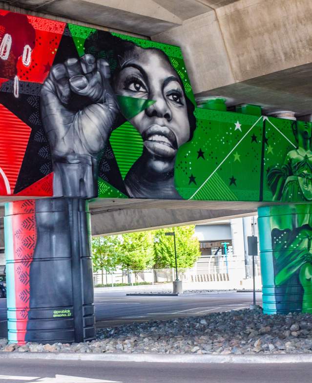 Boston mural featuring Nina Simone with raised fist