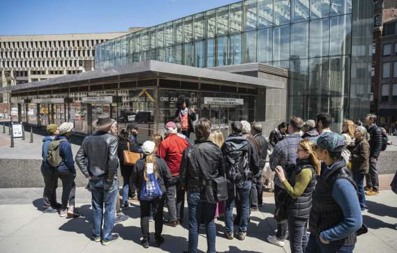 Tour group on the innovation trail outside Government Center Station
