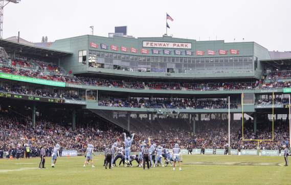 Field goal being kicked at the Wasabi Fenway Bowl 2024